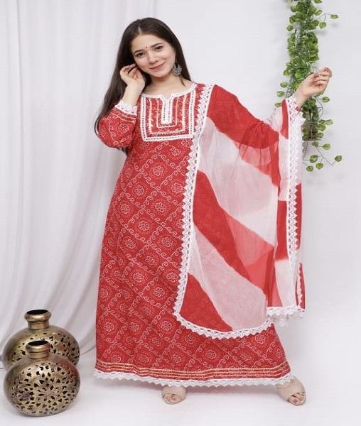 Long gown style kurti with pant and duppatta
